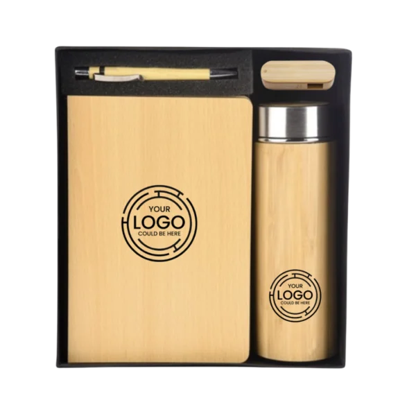 Wooden notebook, waterbottle, pen and pendrive gift set