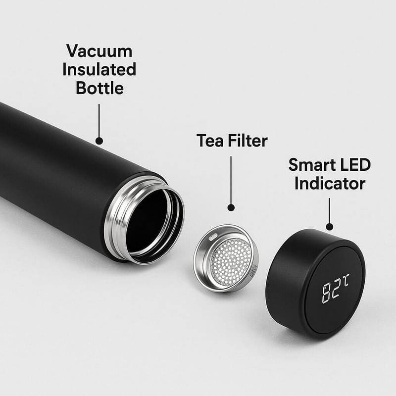 Smart Temperature Insulated Bottle - Black - Image 3