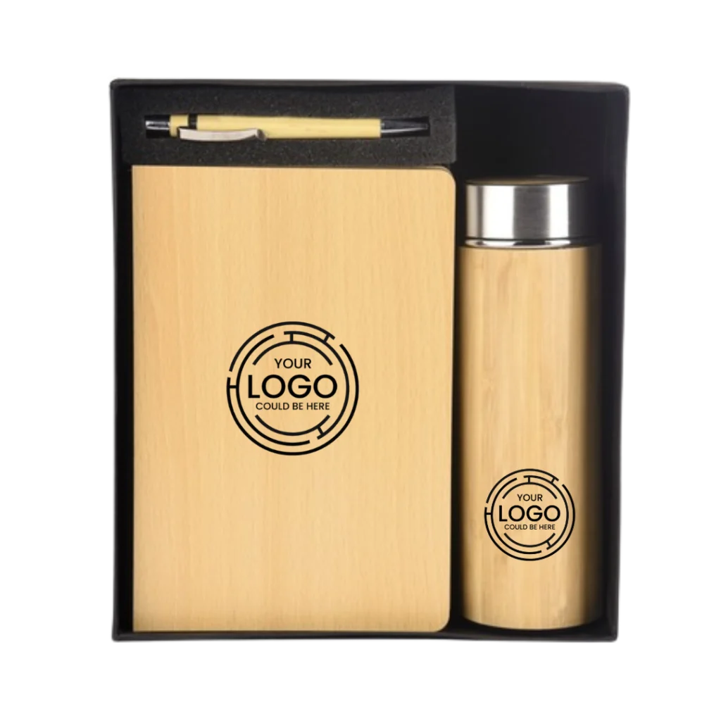 Wooden notebook, waterbottle and pen gift set