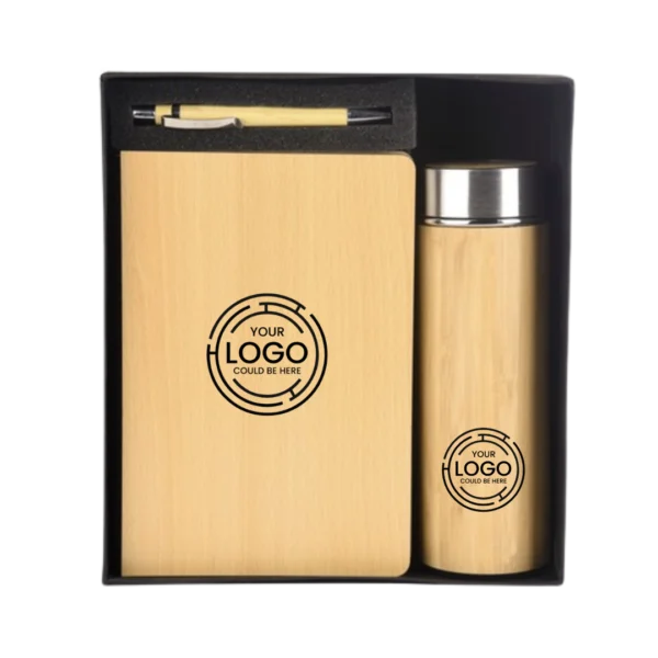Wooden notebook, waterbottle and pen gift set