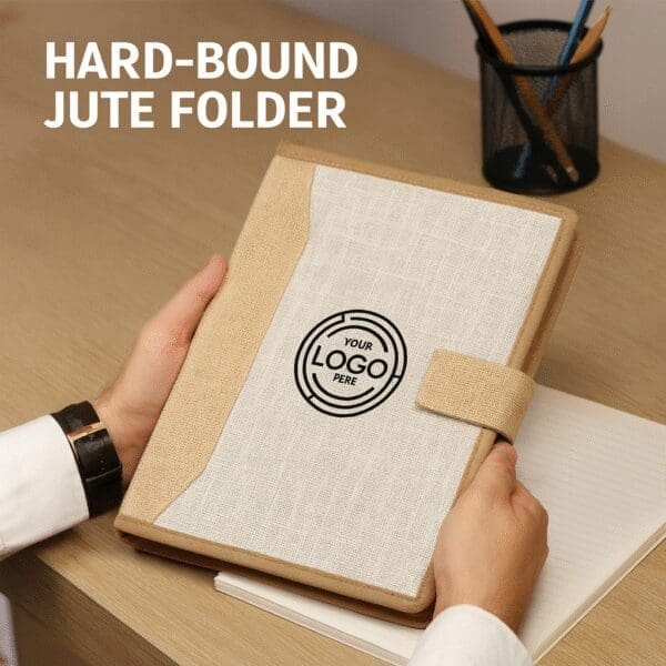 Eco-Friendly Hard-Bound Jute Folder – Customizable with Logo - Image 1
