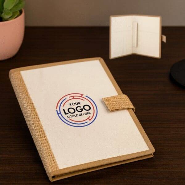 Elegant Hard-Bound Jute Folder – Customizable with Logo - Image 1
